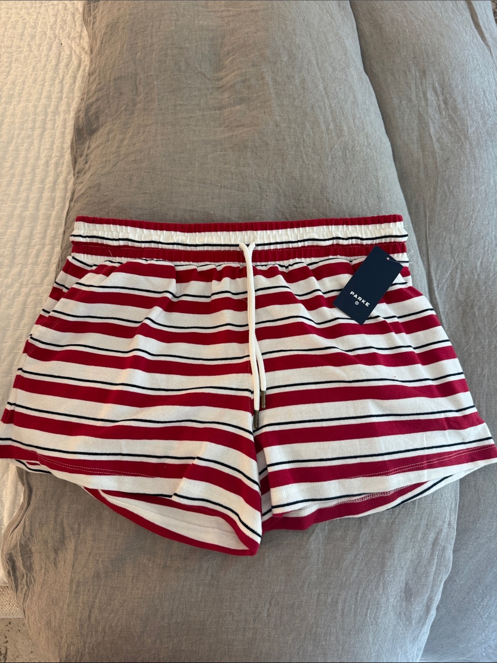 Parke x Target Red, White & Blue Striped Knit Drawstring Athletic Shorts